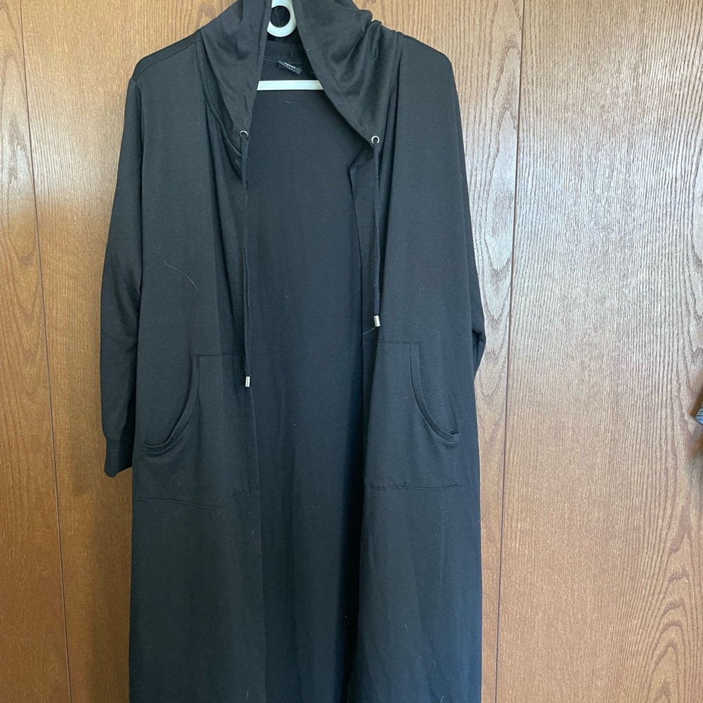 Black Hooded Duster with Pockets